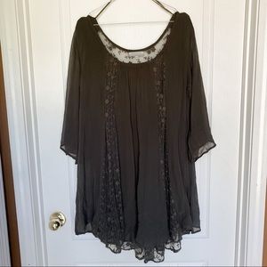 World Market Sage Green Flowy Lace/Gauze Blouse